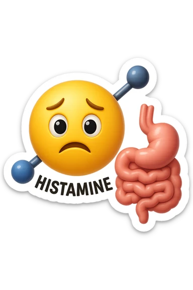 emoji stile iphone in 3d di istamina molecola con intestino, iperrealistico 4k sticker