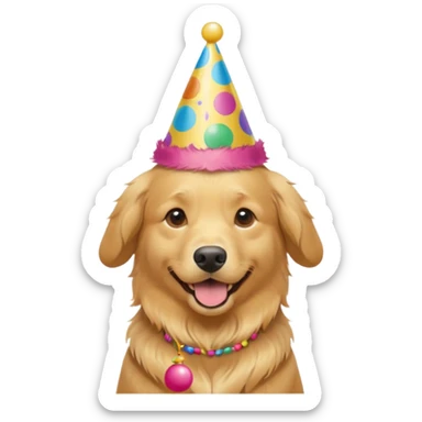golden retriever at a birthday party sticker