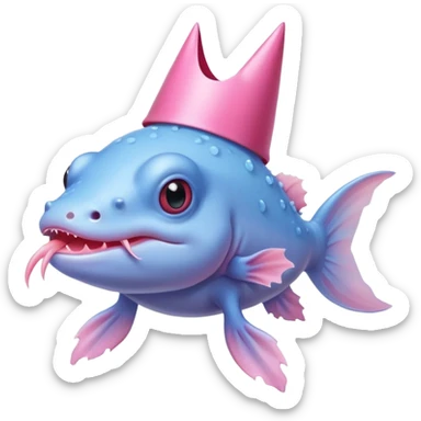 A blue axolotl with a birthdayhat sticker