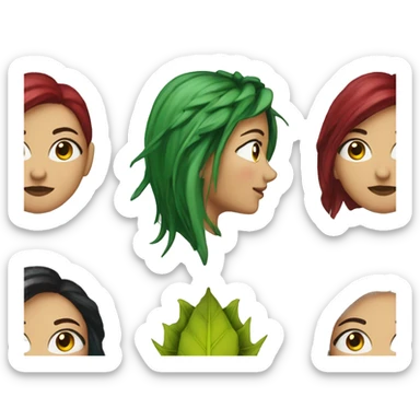 420 Lady with brunette and blue hair, hemp, gold, green dragon wings, maroon hoodie, 420, black and gold Nike t shirt, and bright red eyes sticker