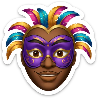 A black man with a painted carnival mask, vibrant colors and confident expression. sticker