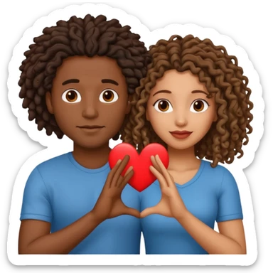 Black man locs and Latina woman with curly hair. Making a heart with there hands  sticker
