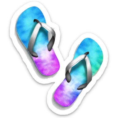 Realistic metallic silver and tie dye pair of summer flip flops isolated. sticker