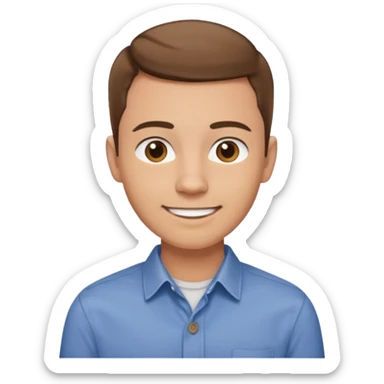 man in his 30s, short brown hair, wearing a button-up shirt, friendly smile emoji sticker