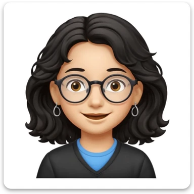 Black wavy long hair, oval glasses, brown eyes, sharp facial features, small lips, earrings, can you make me a child like this?  sticker