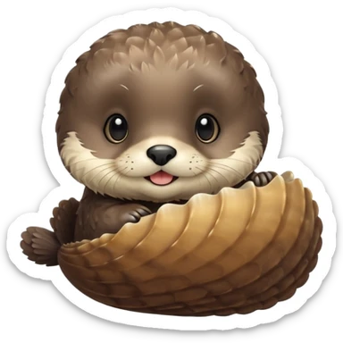 baby sea otter pup with scallop sticker