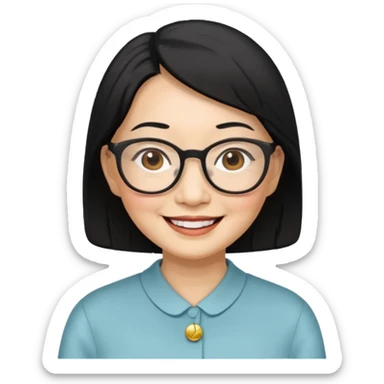 black hair Elder asian woman with glasses sticker