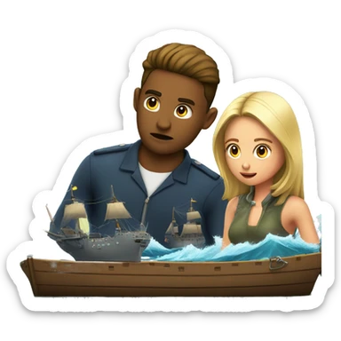 Girl and guy playing sea battle game and the guy is visibly annoyed sticker