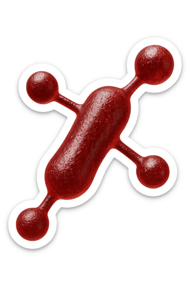 molecola chimica 3d rossa lunga iperrealistica fluttua in aria, 4k sticker