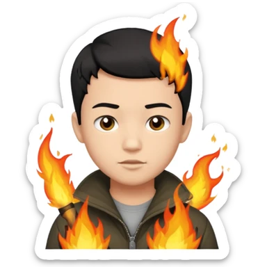 An Emoji of boy with short black hair, who can be described by three words: risk-taker, fire, realist sticker