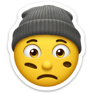 Yellow emoji wearing a beanie with face of annoyed sticker