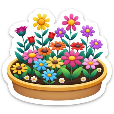 flower bed with various flowers, bright and cute sticker