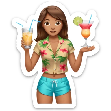 human female Unbuttoned Hawaiian shirt, swim trunks, shaking a cocktail shaker (sparks flying) sticker
