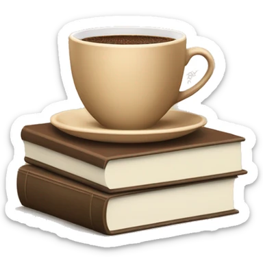 beige cup of coffee on top of a small stack of brown and beige books sticker