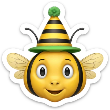 a Bee with green Birthday Hat, Happy bee with striped party hat sticker