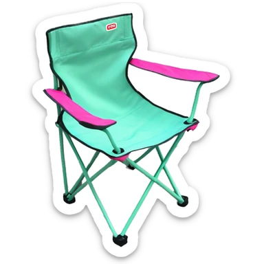 Realistic pastel mint green and hot pink folding camping outdoor chair. sticker