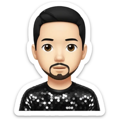 Mike Shinoda with black hair, black sequin shirt sticker