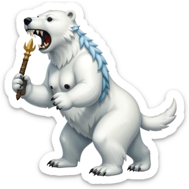 Polar bear with sabertooth fangs and a wolf’s tail; full body sticker