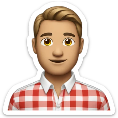 A handsome man wearing a red and white shirt sticker