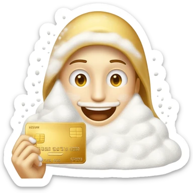 an emoji with a golden credit card in hand, in front of him is a heap of shining white powder sticker
