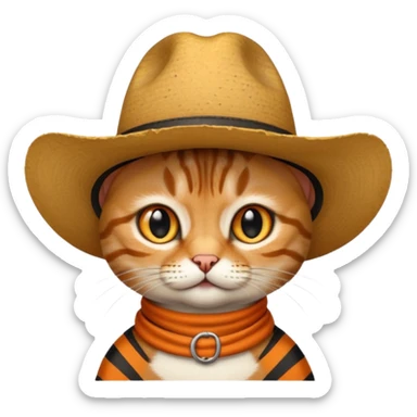 tabby cat with a wide-brimmed cowboy hat sticker