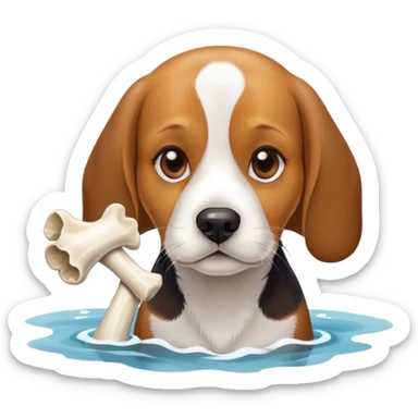 Realistic beagle with bone in mouth by the ocean  sticker