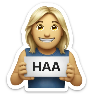smile emoji holding a sign that says haha please help me sticker