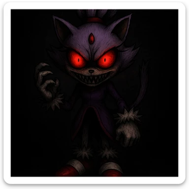 Make the character look scary with glowing red eyes and a unique scary expression, character facing forward. Keep the picture quality intact. sticker