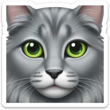 long-haired gray cat with green eyes sticker