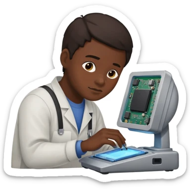 computer technician fixing damage computer sticker