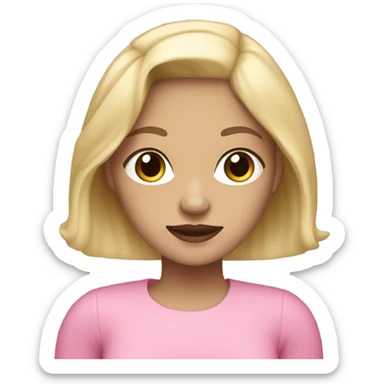 blonde girl with black eyes and light skin and pink style sticker