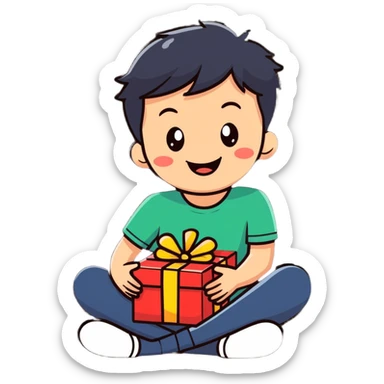 Boy opening presents  sticker