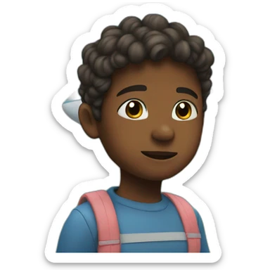 A child stands by the sea and sees a plane in the sky sticker