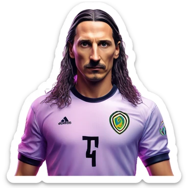 Synthwave Zlatan in SNES FIFA style, oil paint, epic eyes, intricate lips, exquisite pose, beautiful, desirable, logical sticker