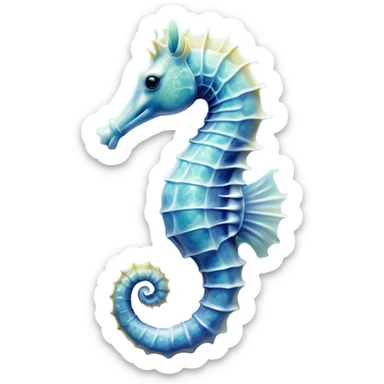 Beautiful and Majestic Sea Horse Portrait Emoji, Head and body rendered in serene repose with a gentle, content smile, showcasing a slender, elegantly curved seahorse with a softly coiled tail and eyes gently closed in peaceful slumber, Simplified yet exquisitely endearing features, highly detailed, glowing with a soft, drowsy aquatic light, high shine, relaxed and utterly enchanting, stylized with an air of majestic marine beauty, soft glowing outline, capturing the essence of a beautiful and majestic seahorse that embodies the enchanting spirit of the ocean! sticker