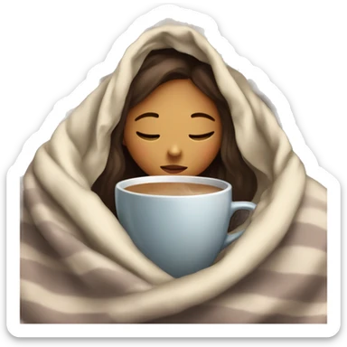 girl inside a blanket sipping coffee eyes closed sticker