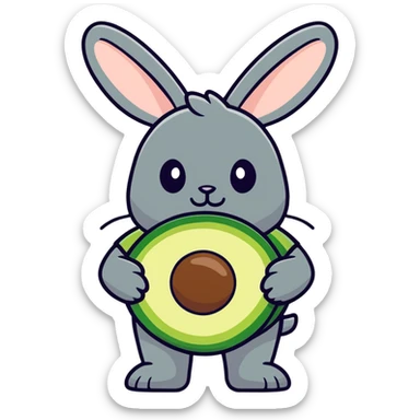 Black bunny with a shirt that says Shavacadoo and a picture of an avocado on it sticker