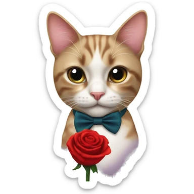 Cat holding a rose with a bow tie  sticker