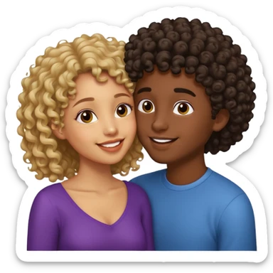 Lightskin boy with curls and a dark skin girl with straight hair kiss sticker