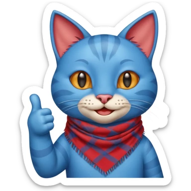 A Blue Cat smiling and giving thumbs up, wearing red Checkered Triangle scarf sticker