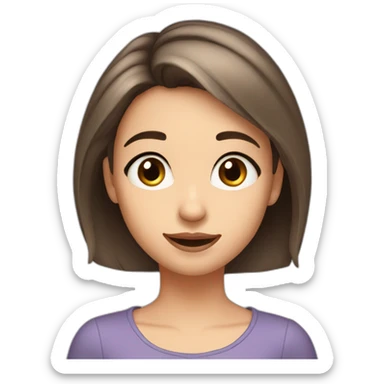 young girl, short hair, brown hair, winking face, silver earrings, brown eyes, thin eyebrows sticker