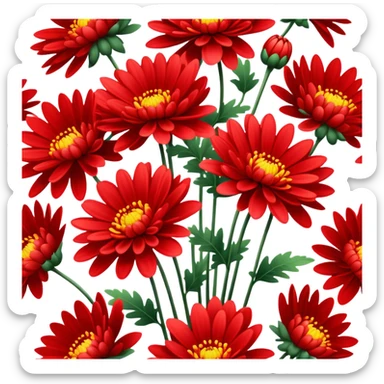 single Bright Red Chrysanthemum, straight stem sticker