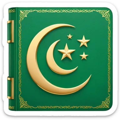 Closed Quran with the Islamic Symbol on it (moon and star) green from left to right sticker
