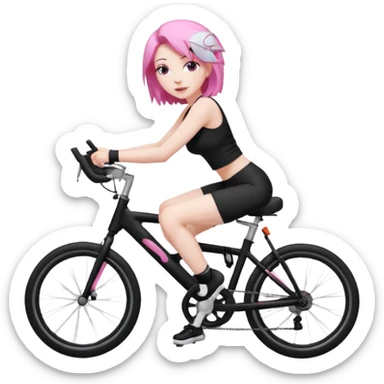 Bicycles Ergonomic bicycle of gym: seated white woman with hair black clothes pink sticker