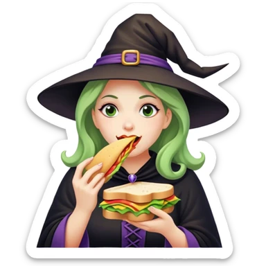 A witch eating a sandwich  sticker