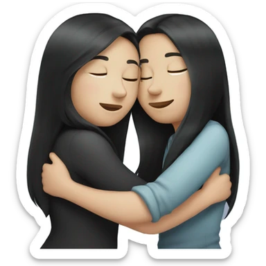 Girls hugging. They both have white skin and long black hair  sticker