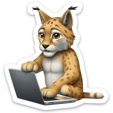 A lynx with a laptop sticker