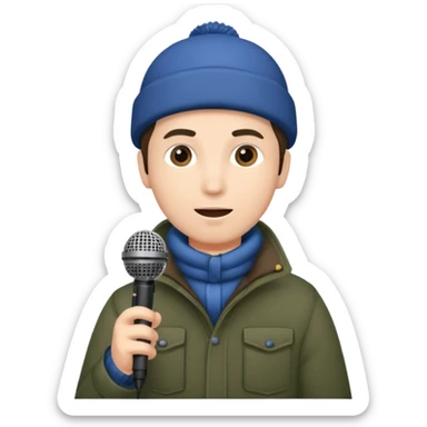 man with winter clothes holding microphone sticker