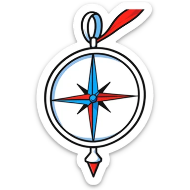 iOS compass with blue and red north/south markers hanging by a white ribbon sticker