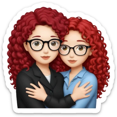 une star de Kpop asiatique avec les cheveux noir  qui fait un câlin a une fille qui a des lunette et des cheveux rouge et bouclé  sticker